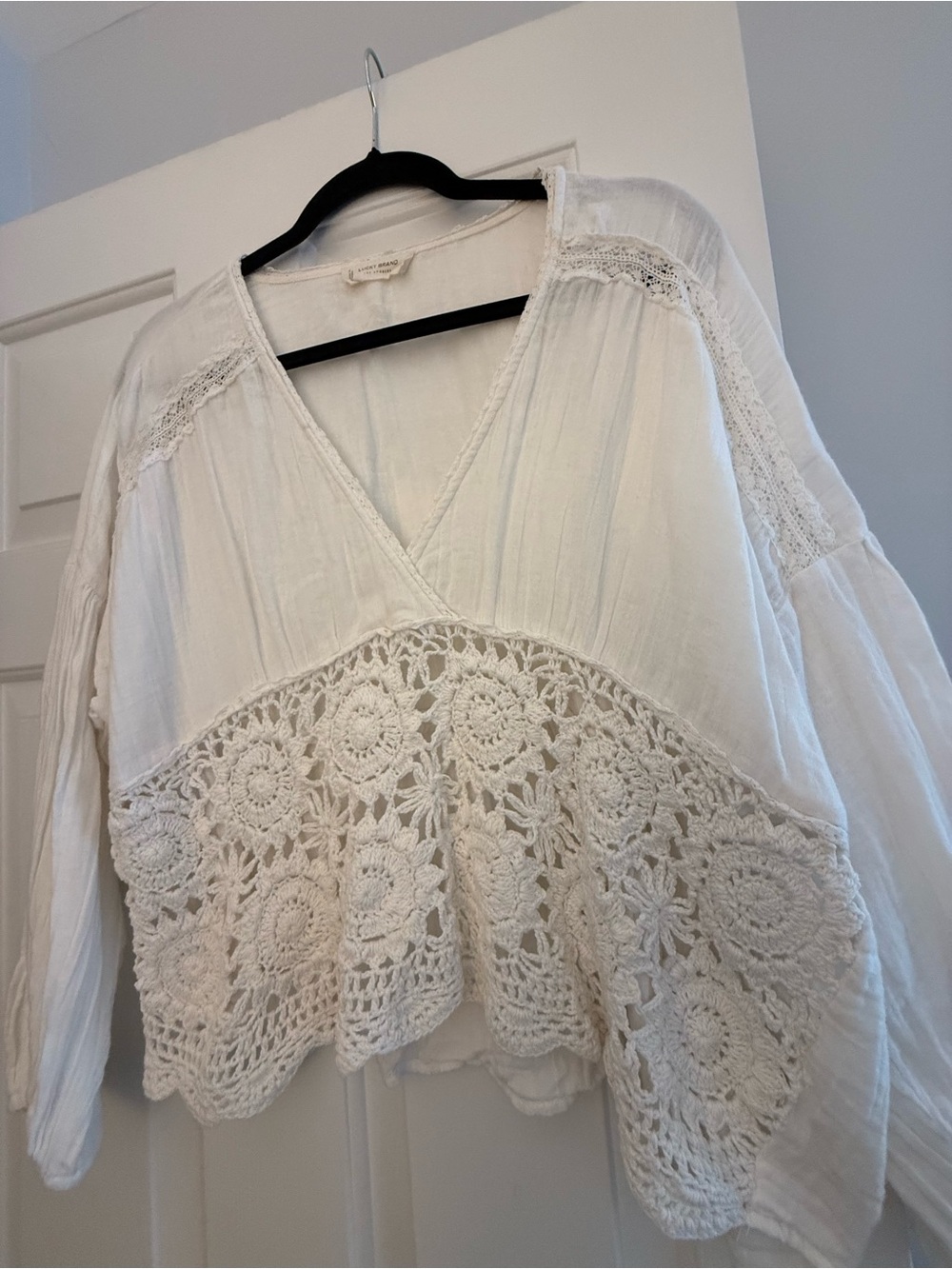 Lucky Brand White Crochet Peasant Blouse